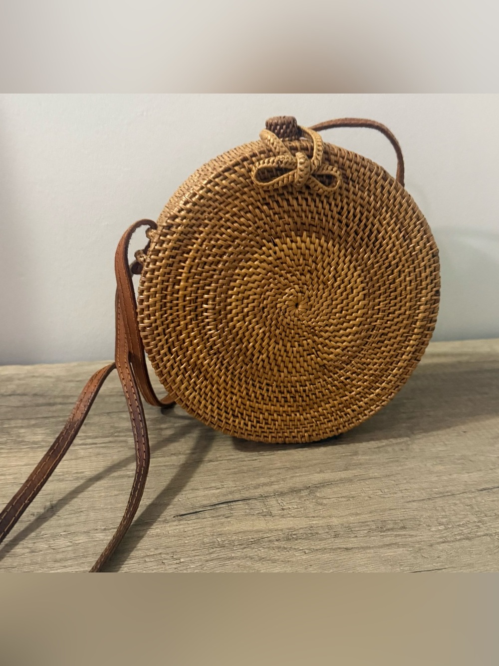 Woven Round Crossbody Bag in Tan